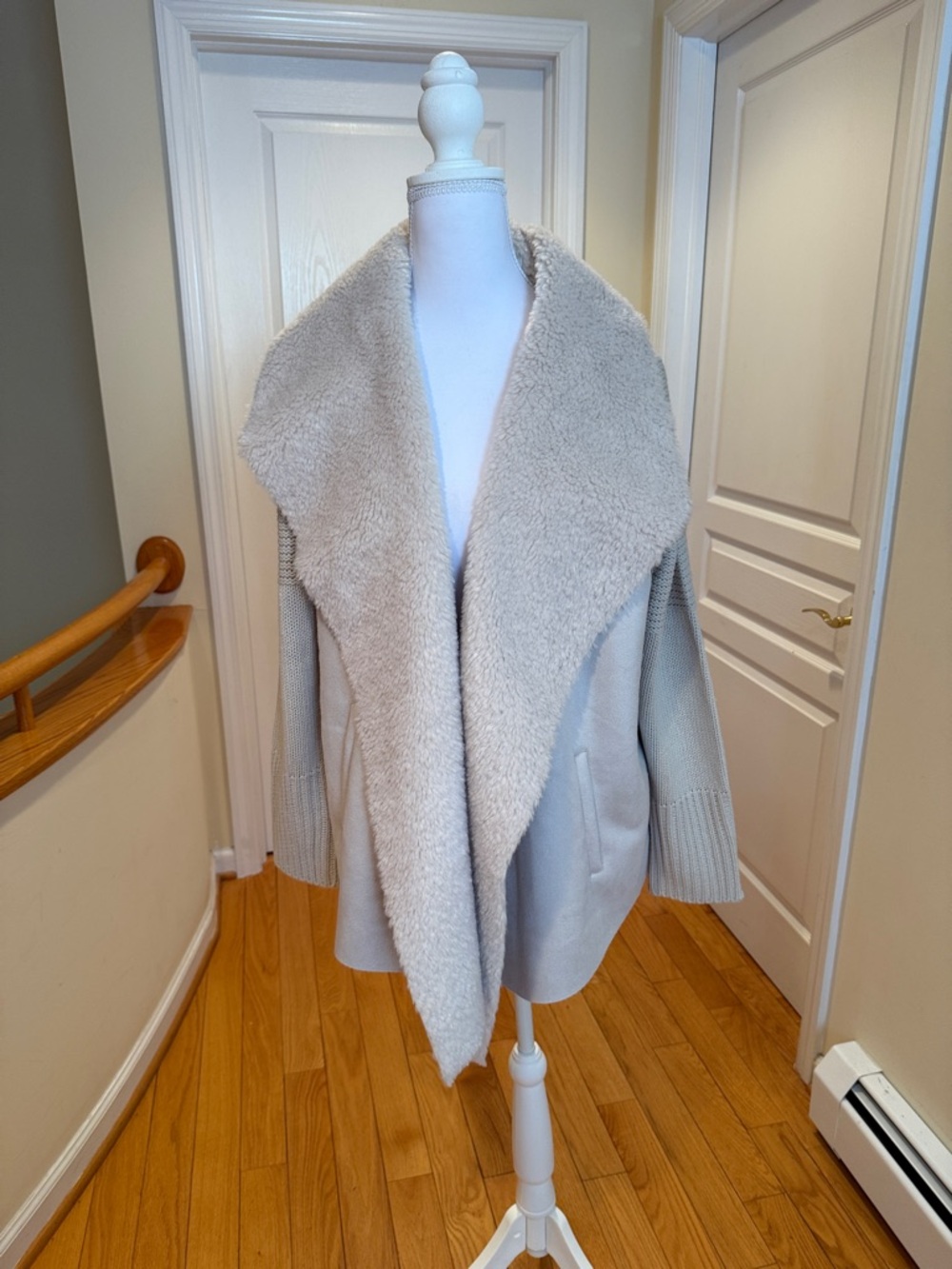 Context exclusively at Lord and Taylor Elegant Beige Knit Sherpa-Trim Jacket